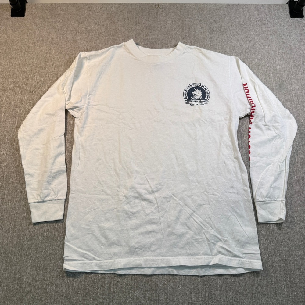 Adidas 2004 Boston Marathon 108th Long Sleeve Shirt White Mens Medium USA Made